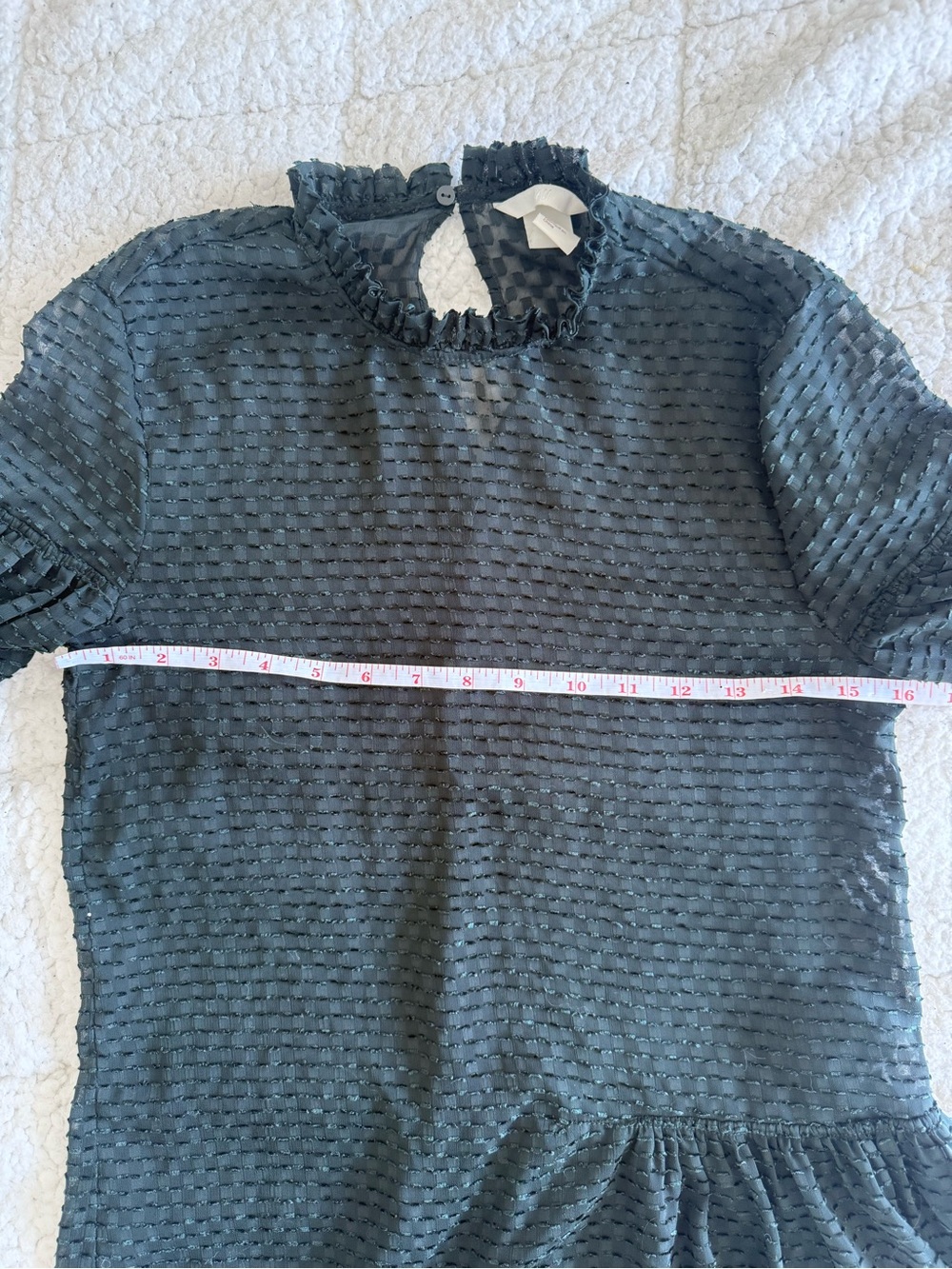 H&M Green Ruffled High-Neck Puff Sleeve Tunic - Picture 6 of 7